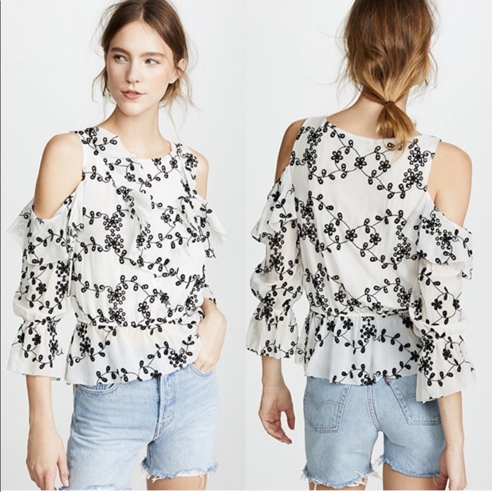 JOIE Carlyton Eyelet Silk Floral Cold Shoulder A24